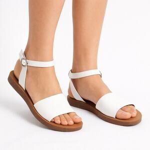 Top Moda Rowen-75 Womens White Ankle Strap Sandals Size 7.5 Casual Comfort Flats
